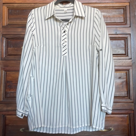 RARE Daorae Striped Tunic Top, Lightweight, Ling Sleeve, Roll up Tabs, Pockets - Picture 6 of 15